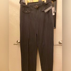 Larry Levine Black belted dress pants with silver pin stripes. Size 10. NWT